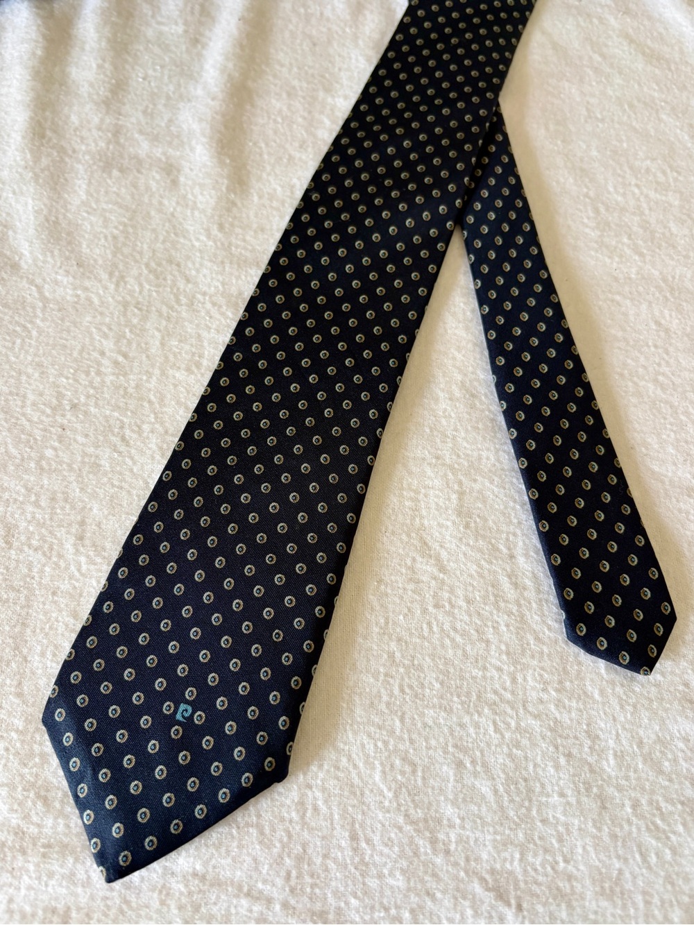 Vintage Pierre Cardin Navy Silk Tie with Small geometric Dot Motif EUC